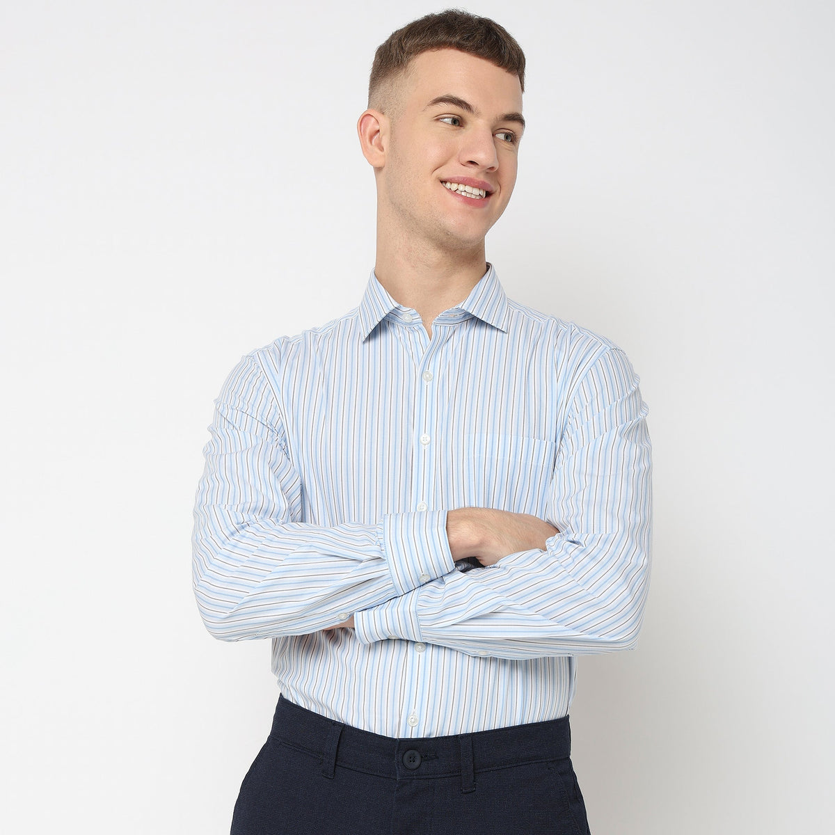 Men Wearing Regular Fit Striped Shirt