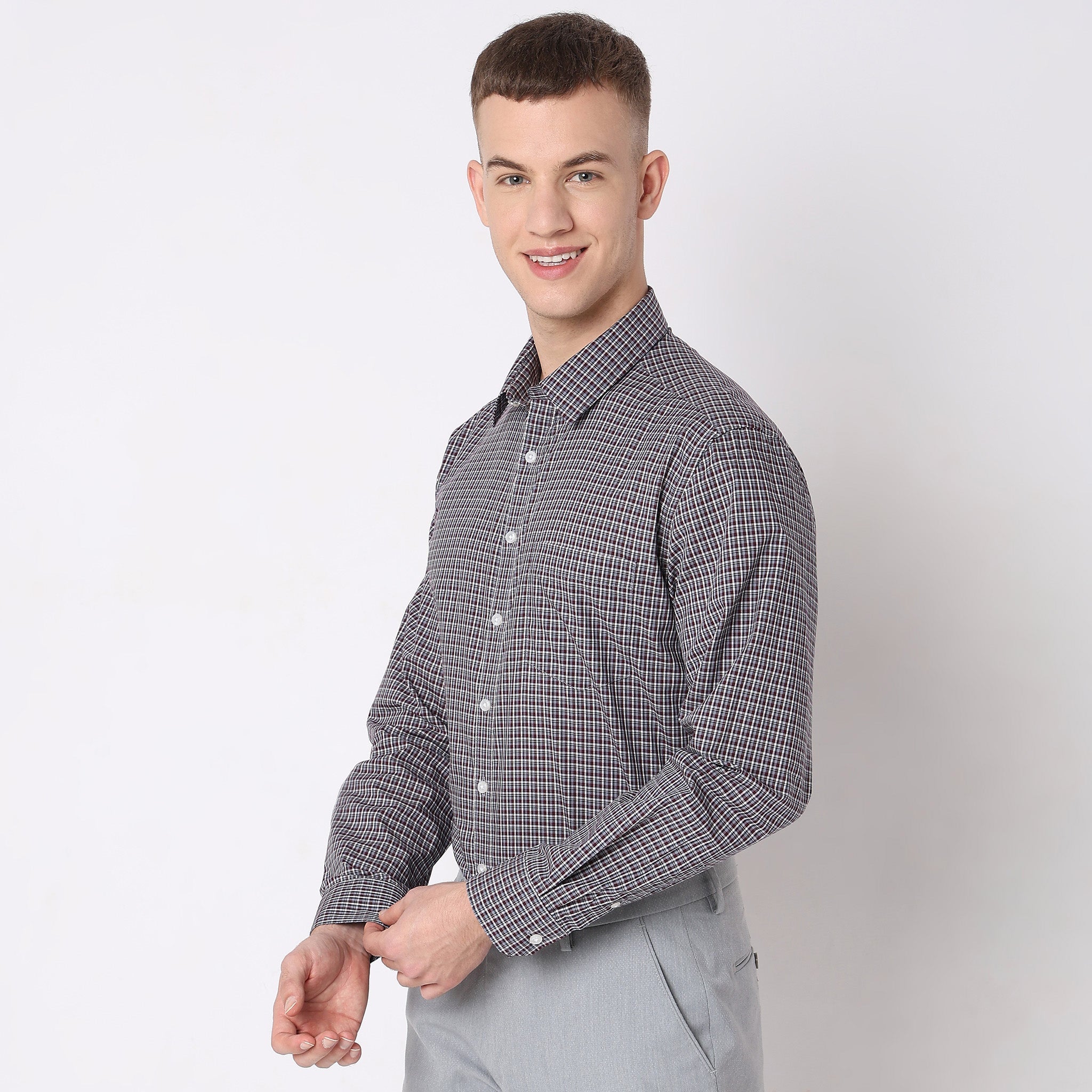 Men Wearing Regular Fit Checkered Shirt