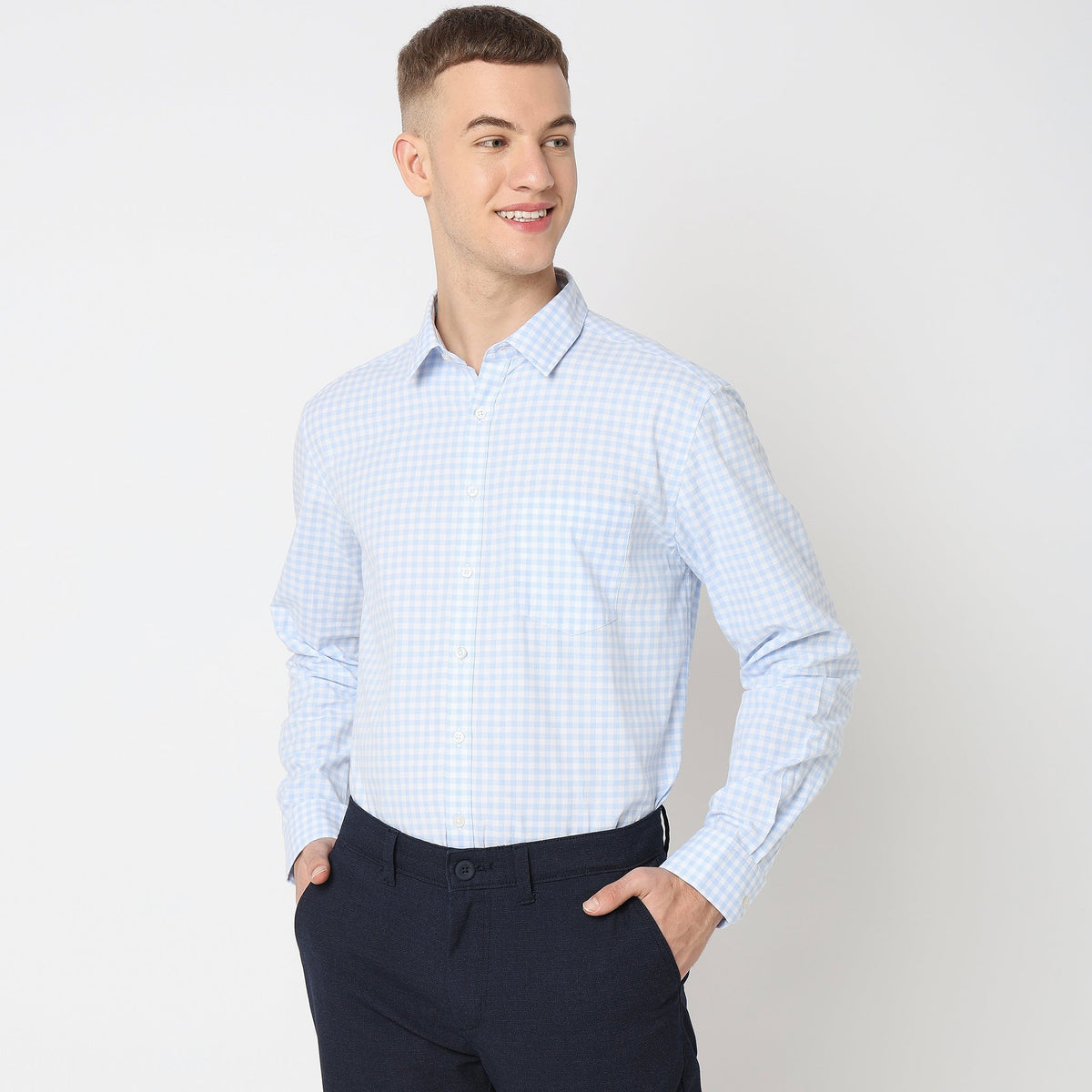 Men Wearing Regular Fit Checkered Shirt