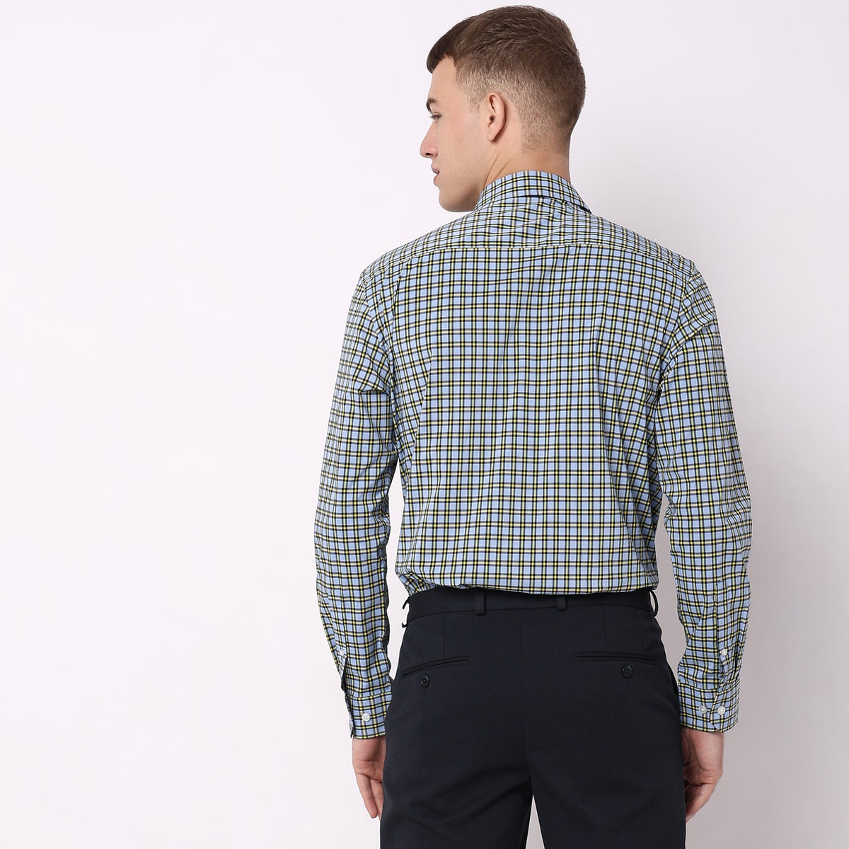 Men Wearing Slim Fit Checkered Shirt