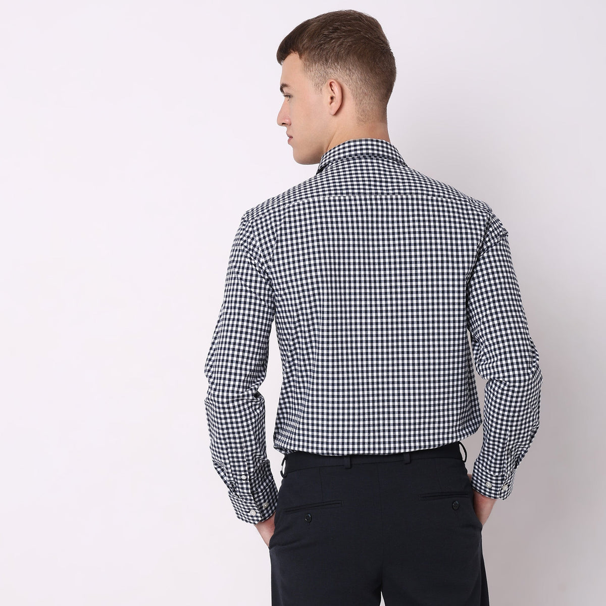 Men Wearing Slim Fit Checkered Shirt