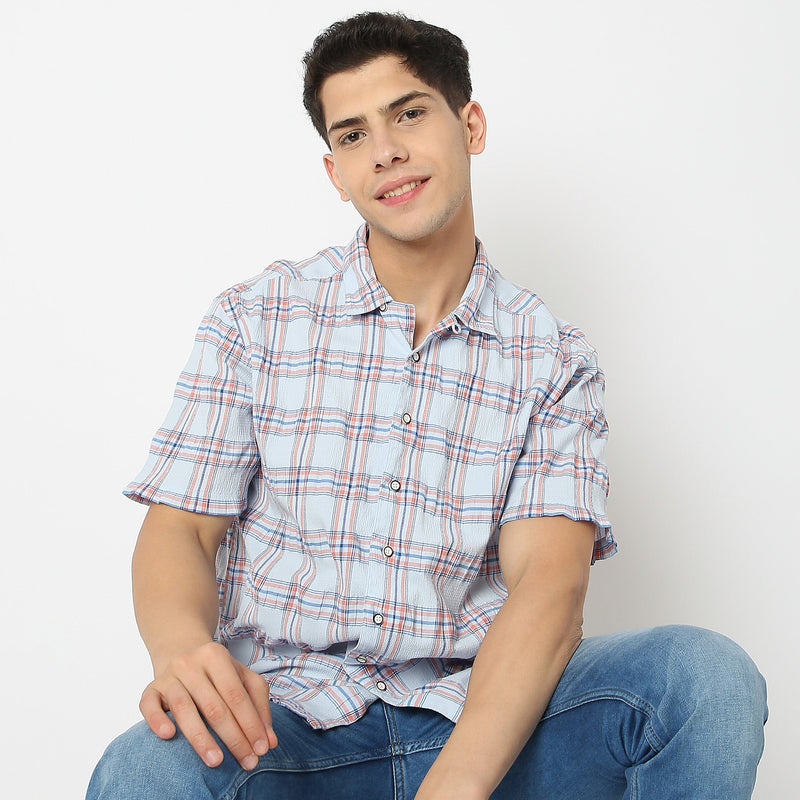 Men Wearing Slim Fit Checkered Shirt