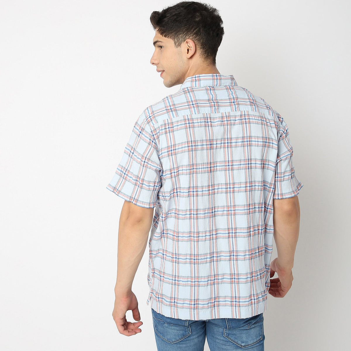 Men Wearing Slim Fit Checkered Shirt