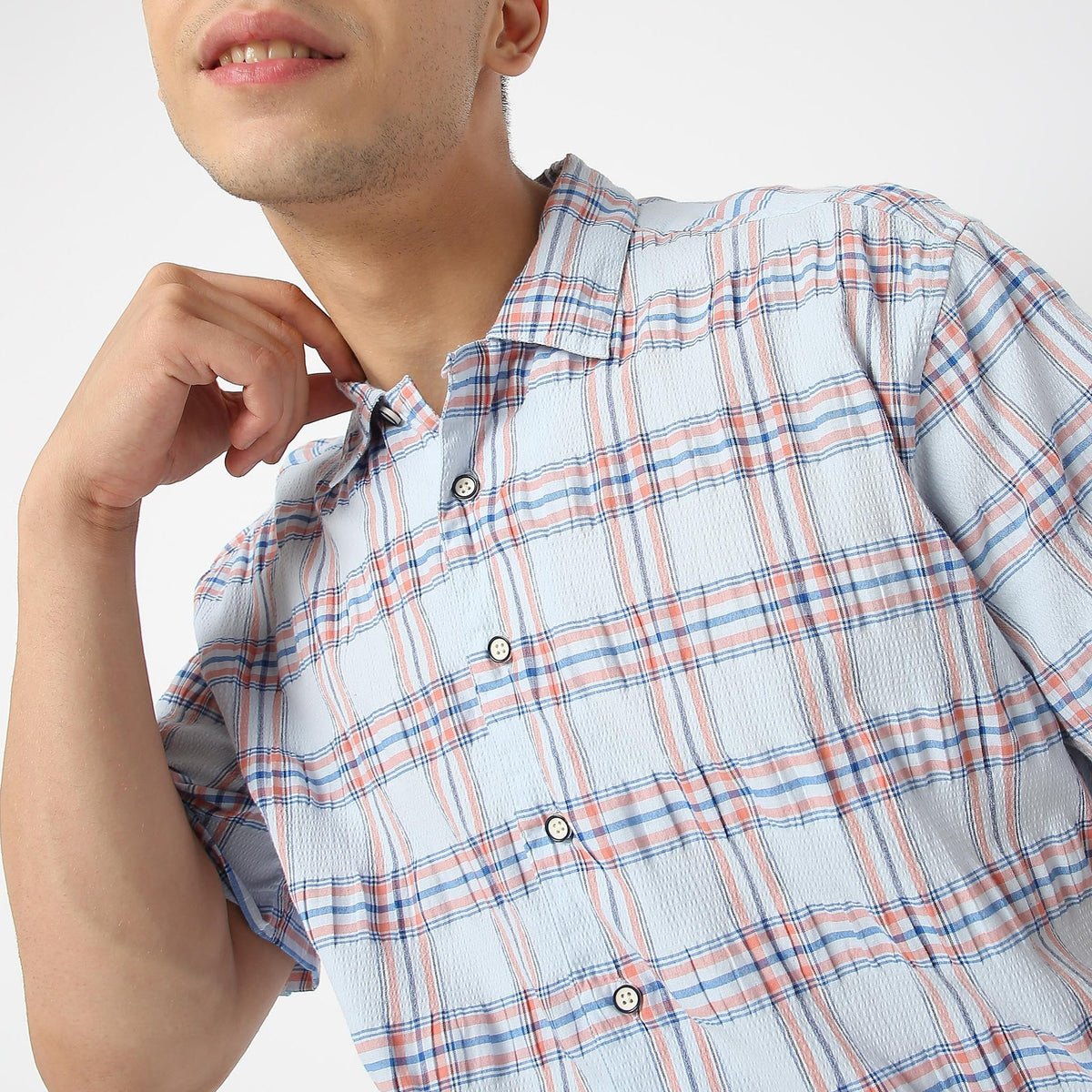 Men Wearing Slim Fit Checkered Shirt