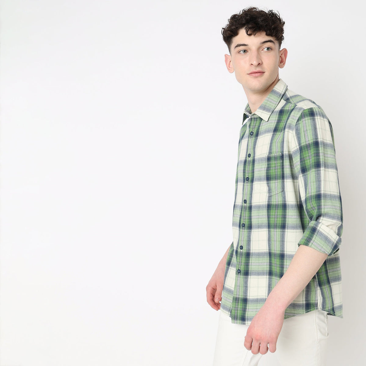 Men Wearing Slim Fit Checkered Shirt