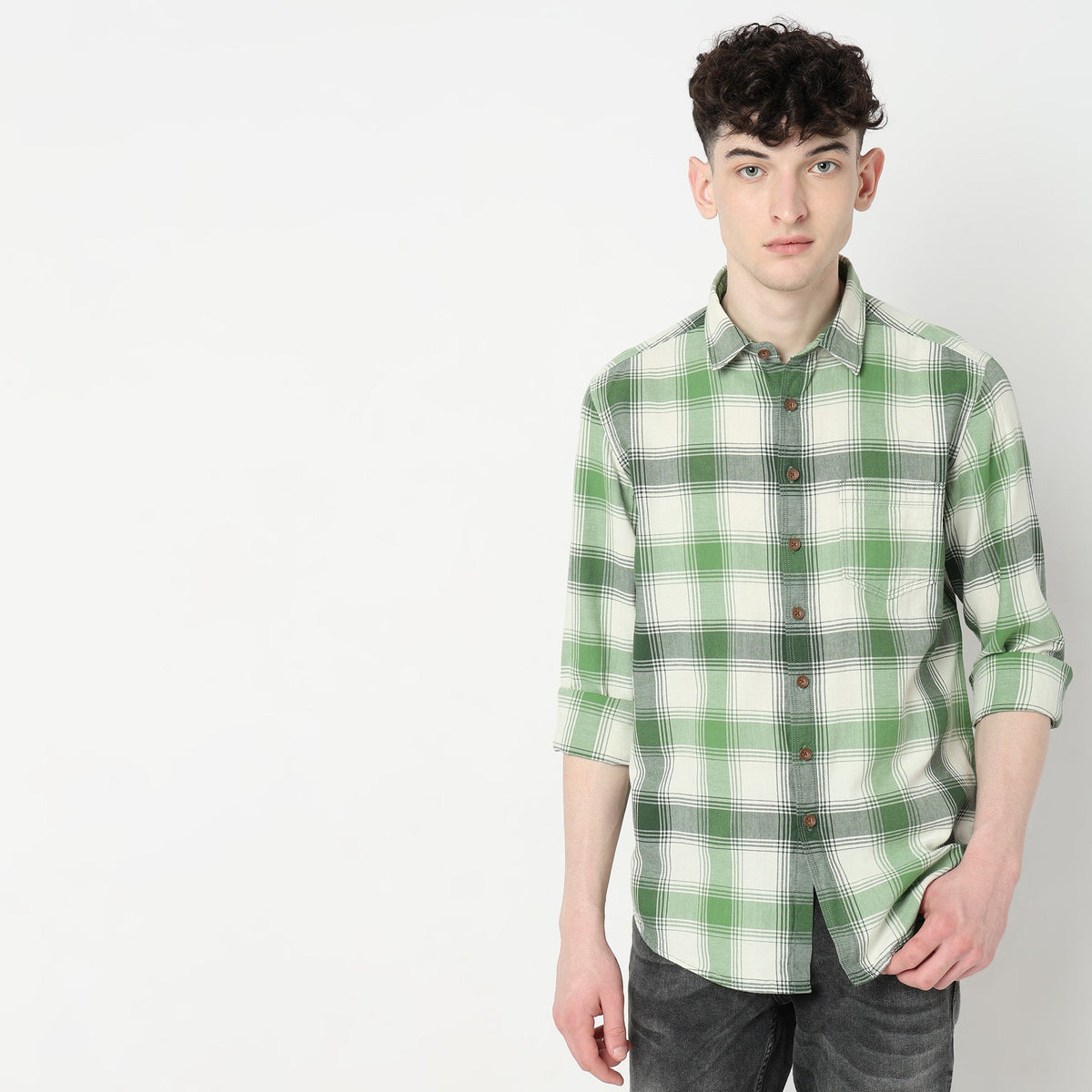 Men Wearing Slim Fit Checkered Shirt