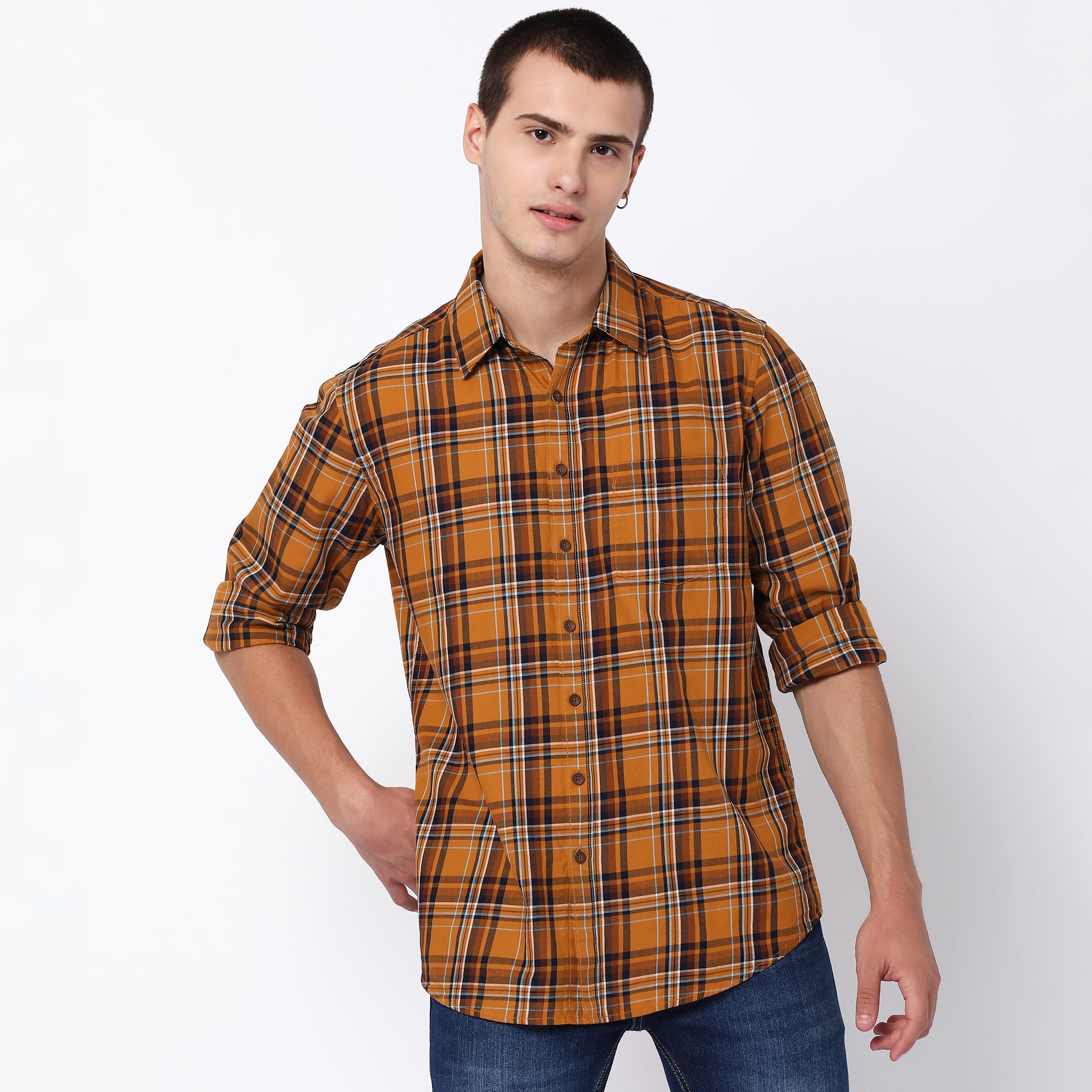 Men Wearing Regular Fit Checkered Shirt