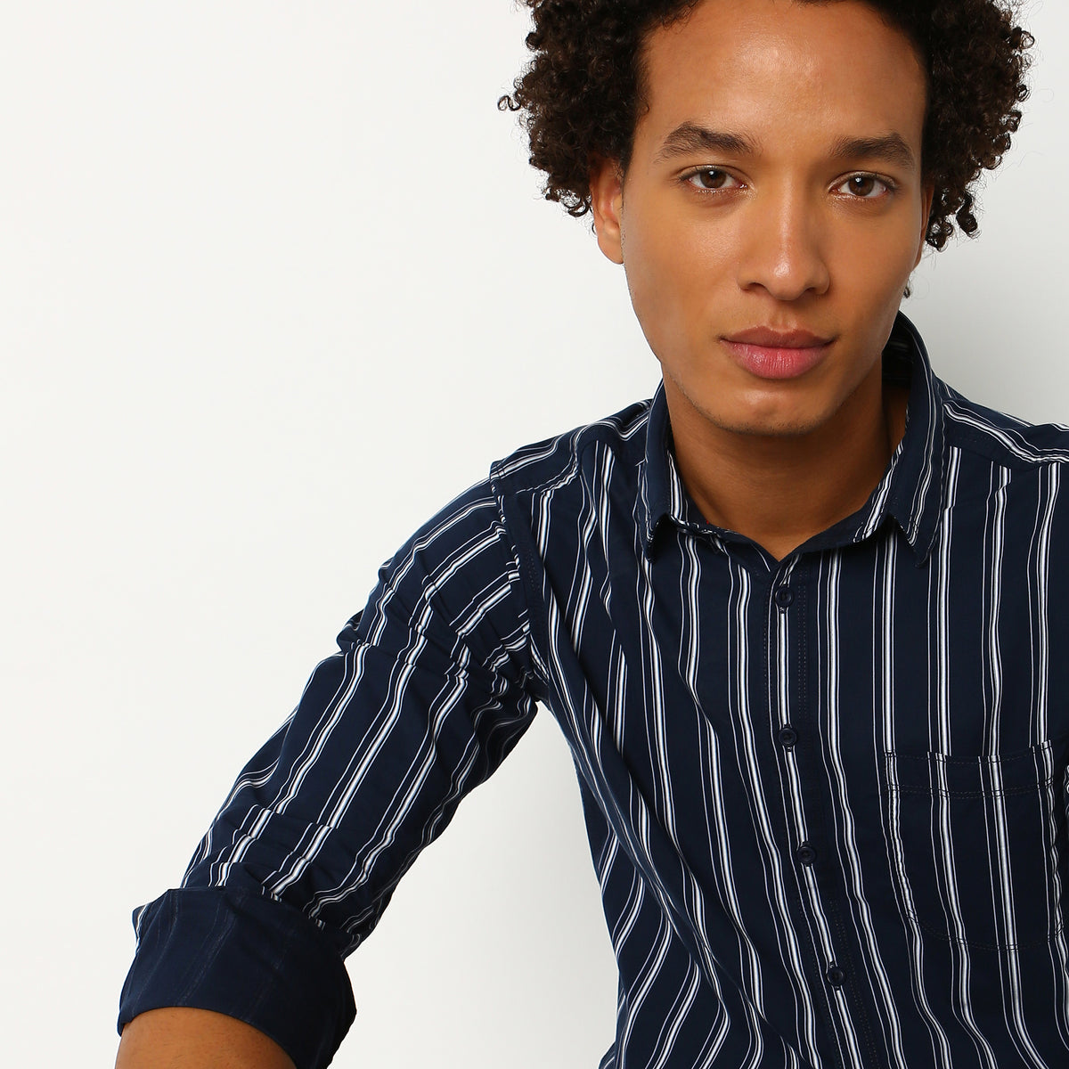 Men Wearing Slim Fit Striped Shirt