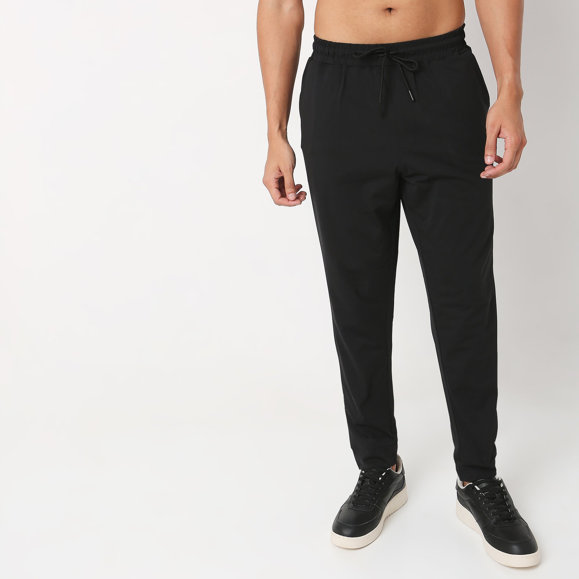 Regular Fit Solid Mid Rise Trackpants
