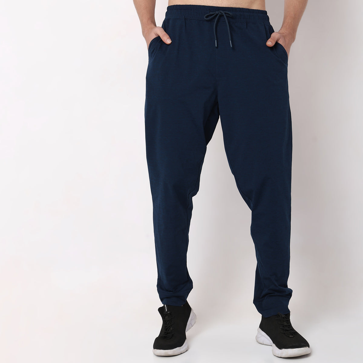 Regular Fit Solid Mid Rise Trackpants