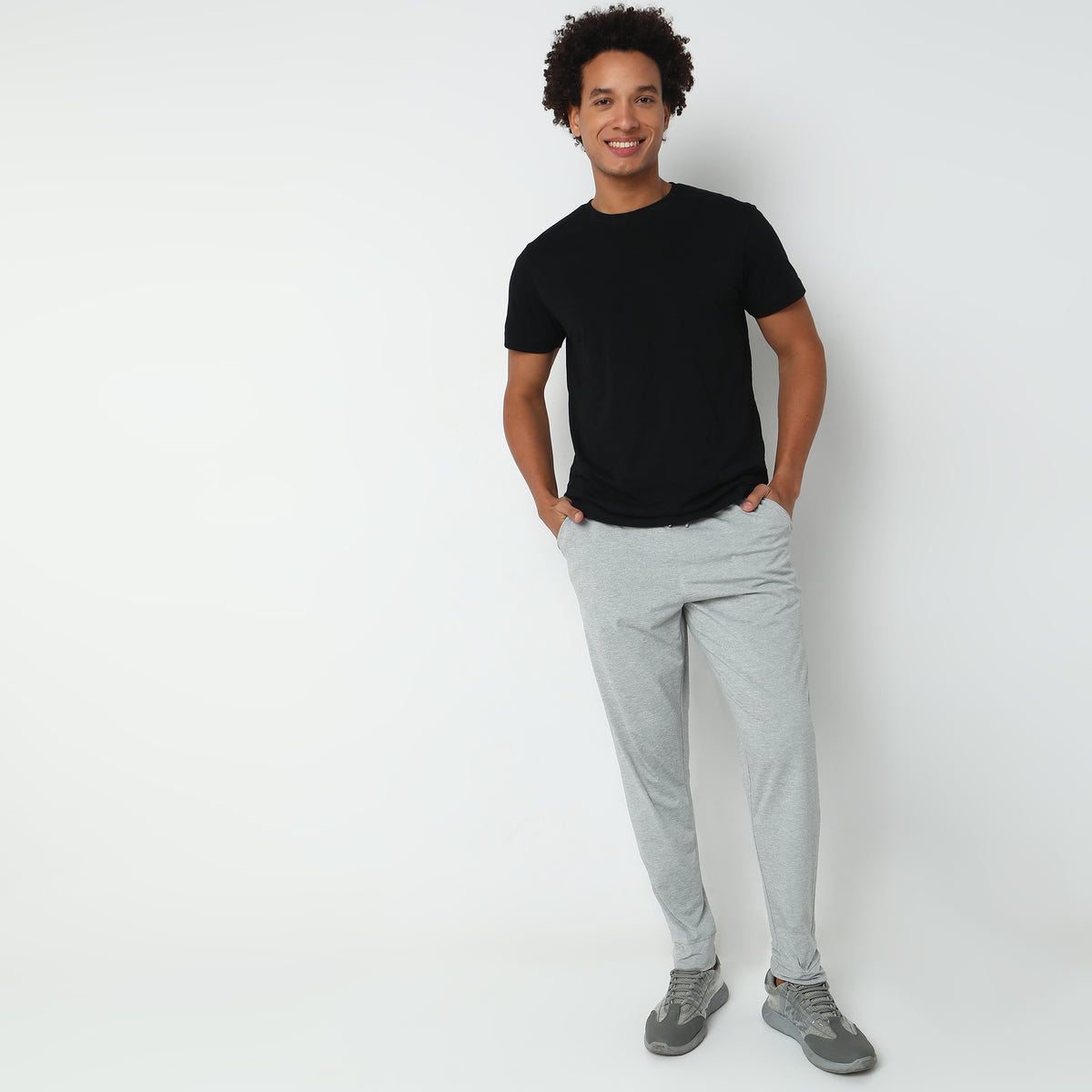 Regular Fit Solid Mid Rise Trackpants