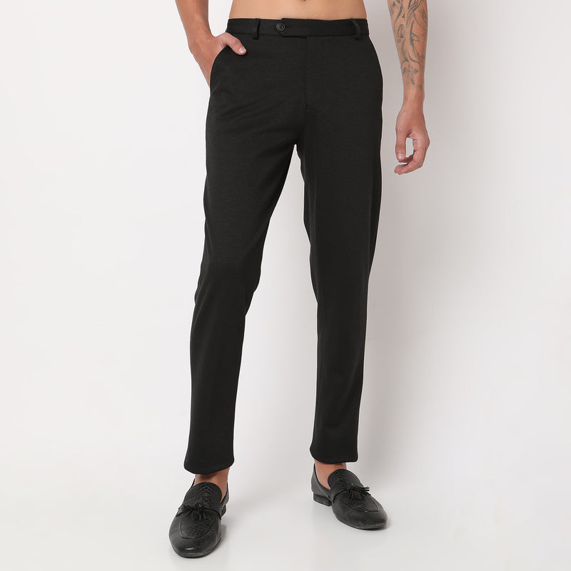 Regular Fit Solid Mid Rise Trousers