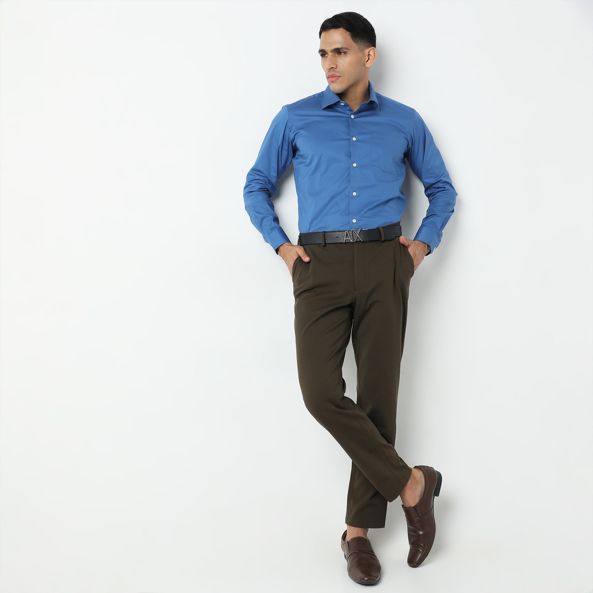 Buy Men Navy Blue Mid Rise Regular Fit Pants Online In India