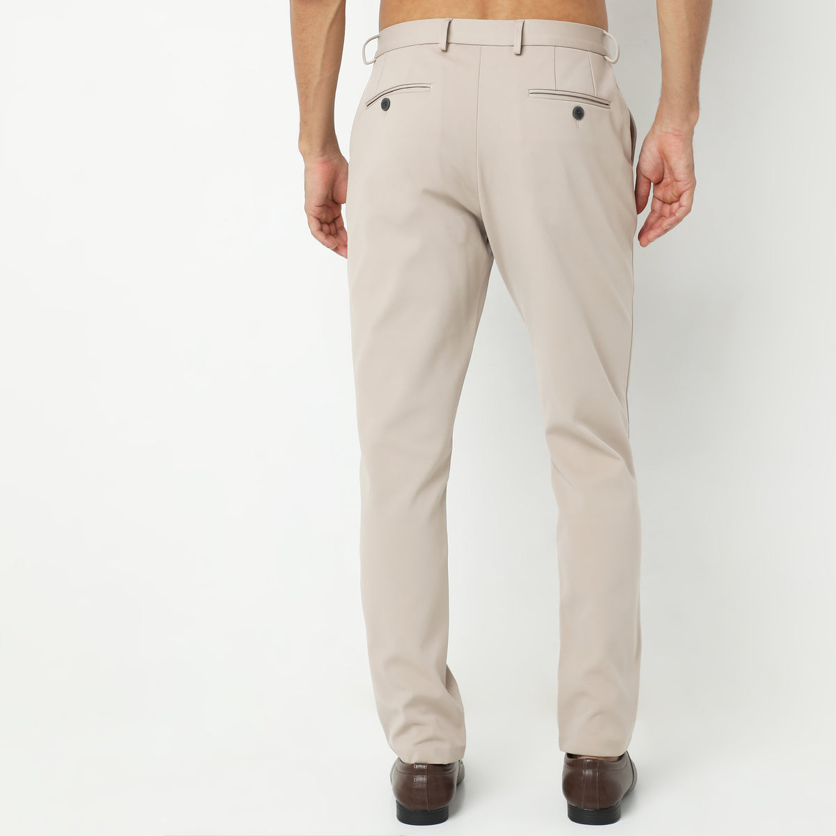 Regular Fit Solid Mid Rise Trousers