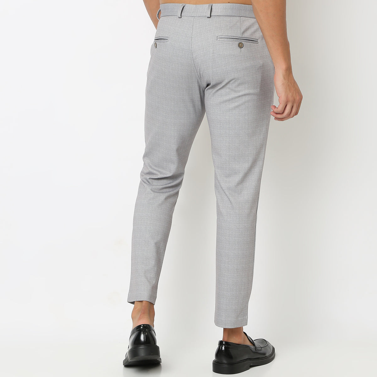 Regular Fit Solid Mid Rise Trousers