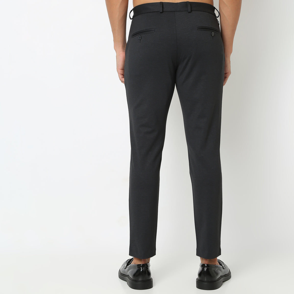 Regular Fit Solid Mid Rise Trousers