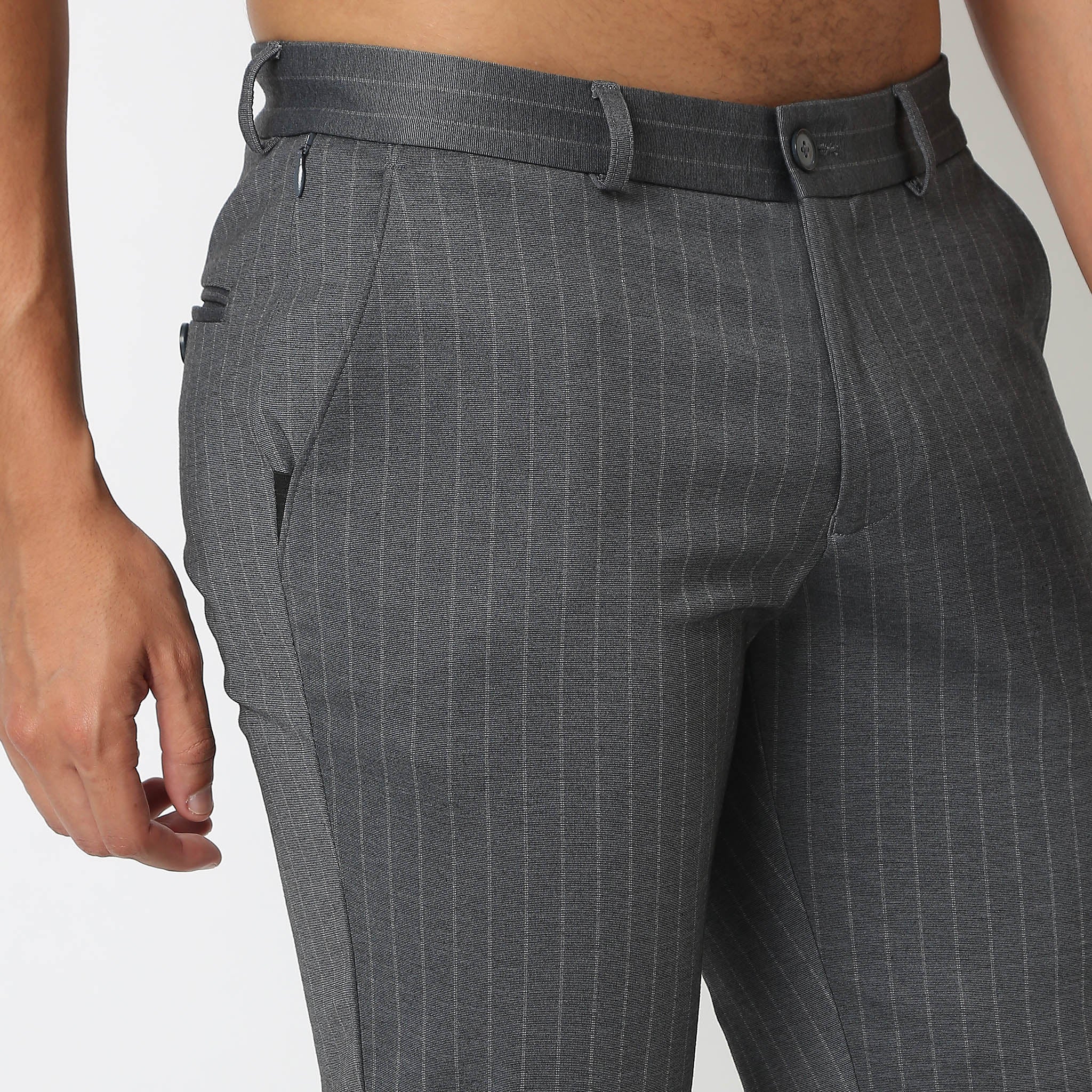 Regular Fit Striped Mid Rise Trousers