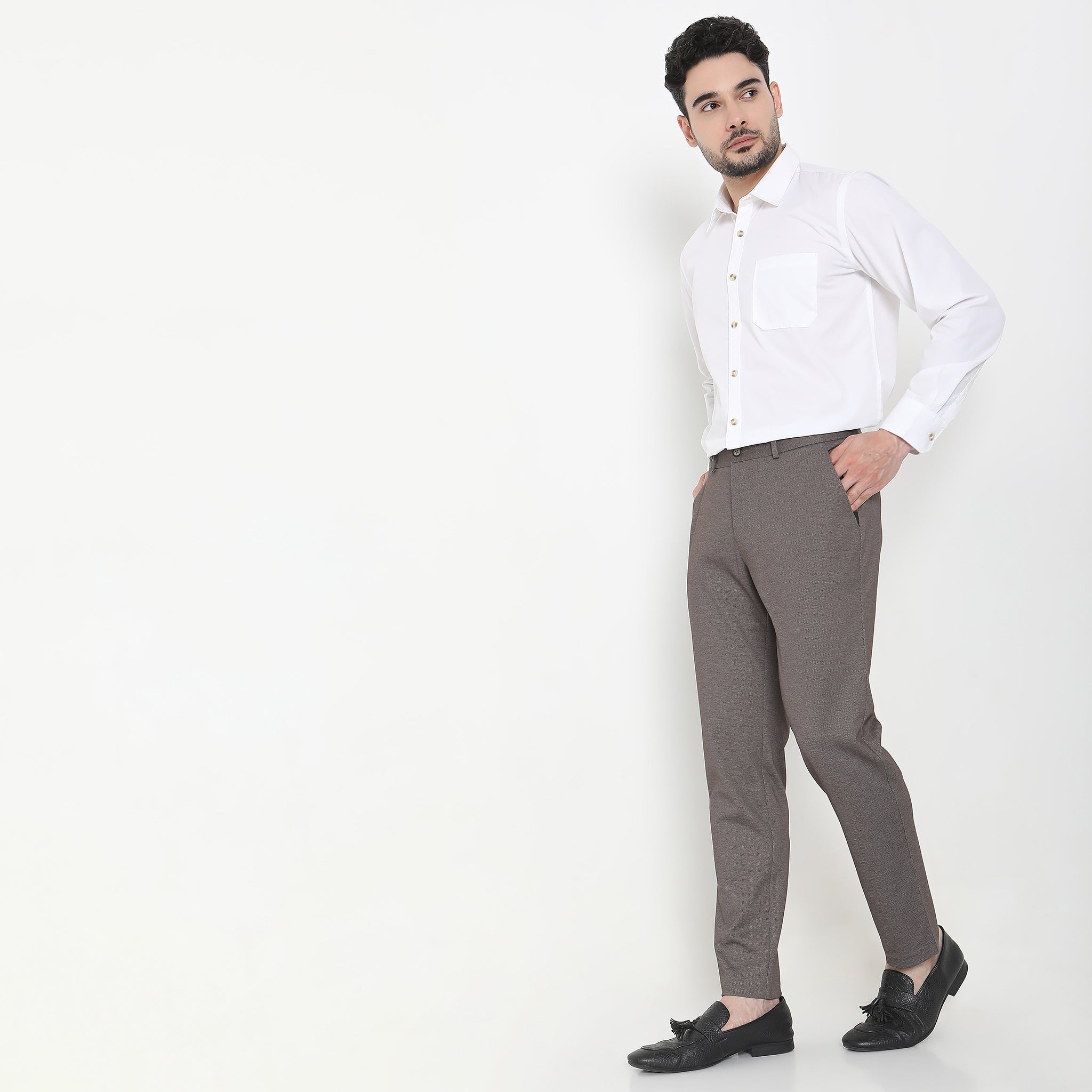 MANCREW Men's Solid Grey Trousers Pack 2