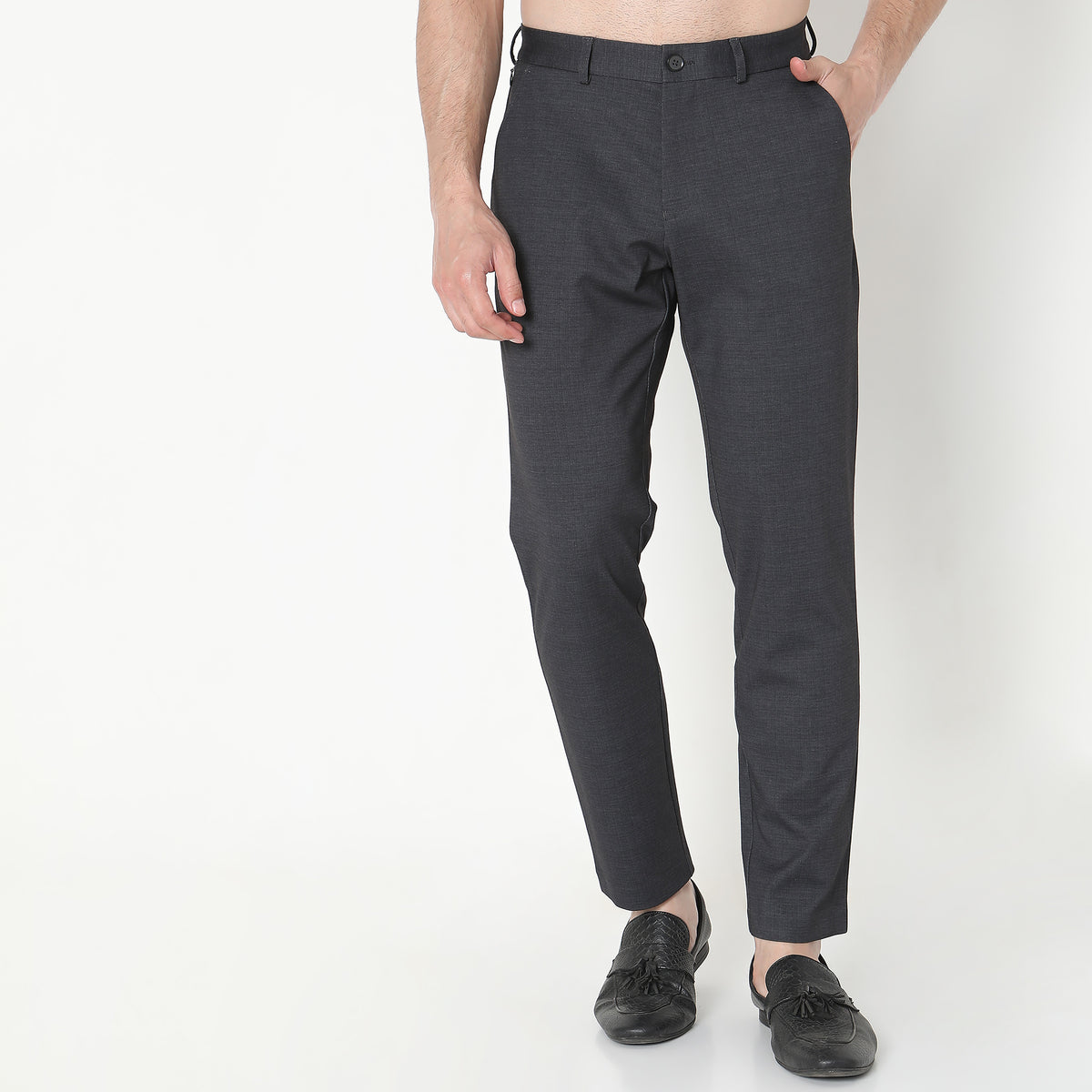 Regular Fit Solid Mid Rise Trousers