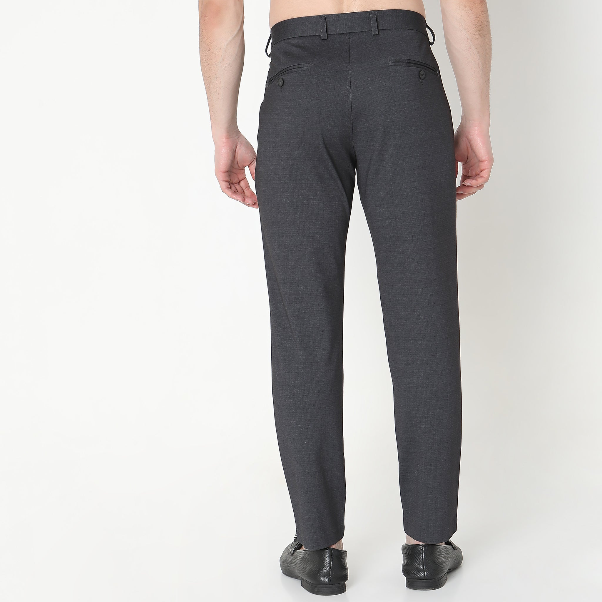 Regular Fit Solid Mid Rise Trousers