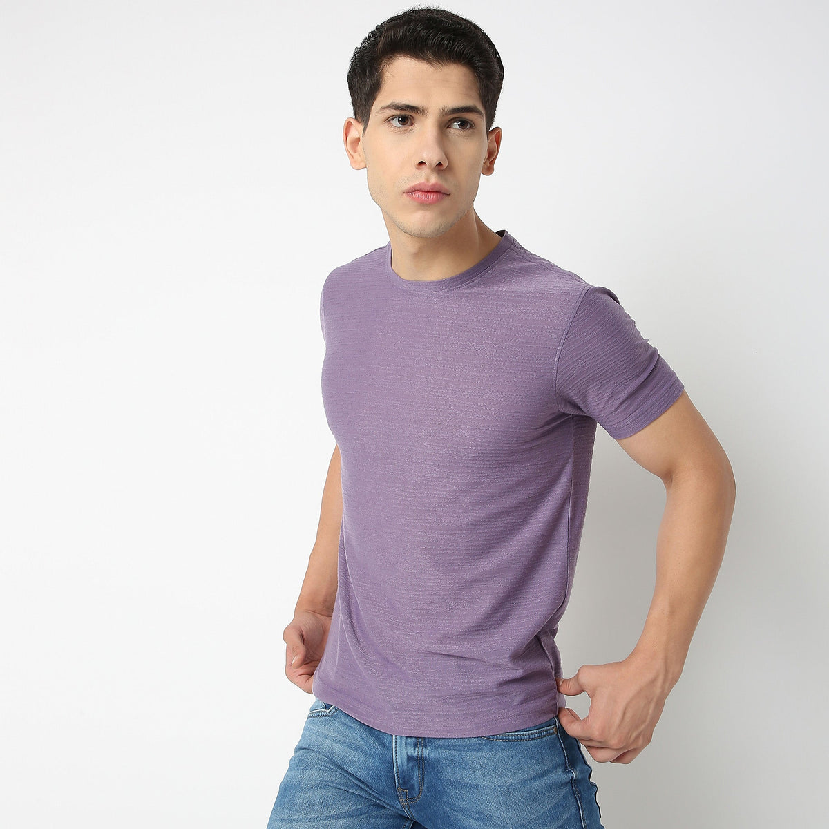 Men Wearing Regular Fit Structured T-Shirt