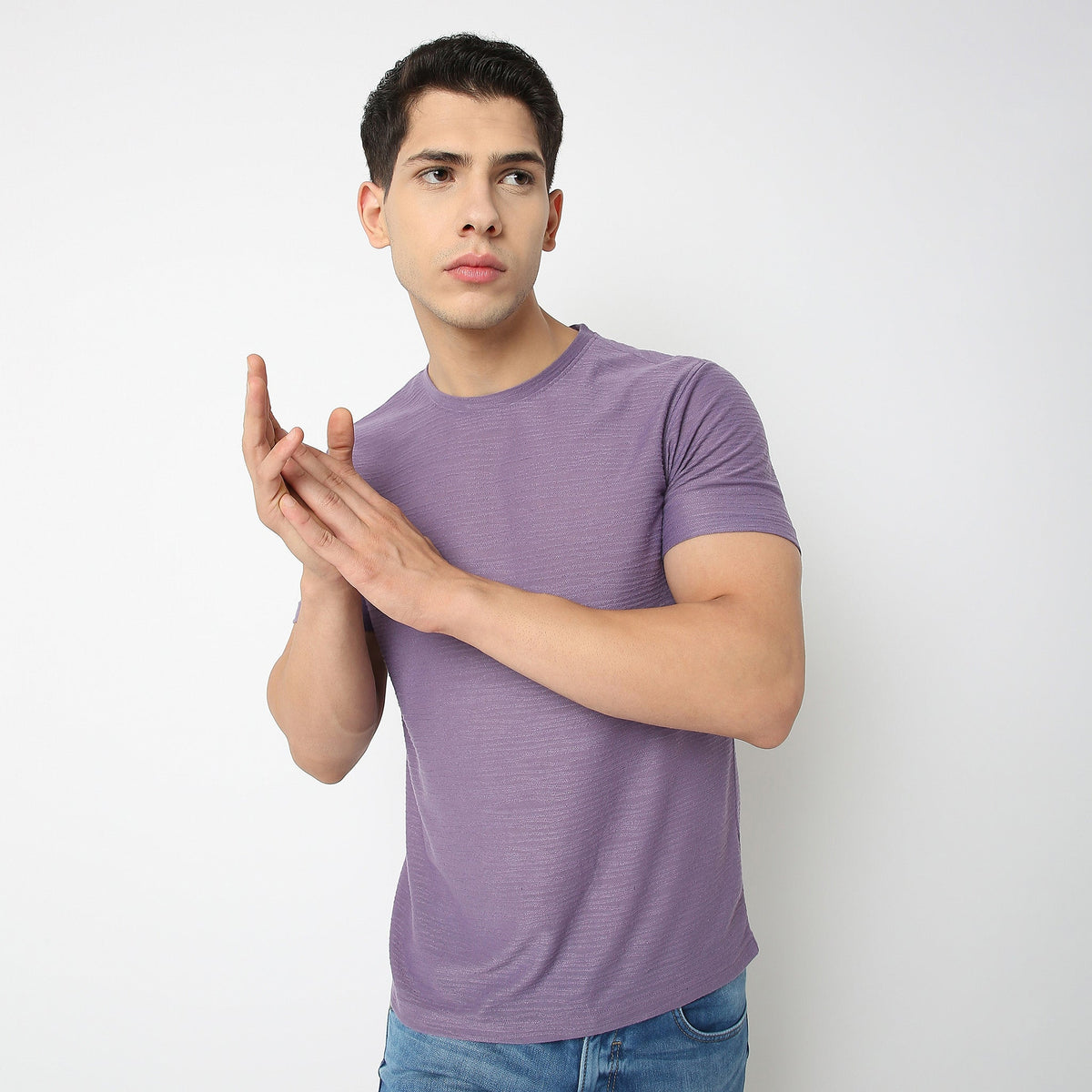 Men Wearing Regular Fit Structured T-Shirt