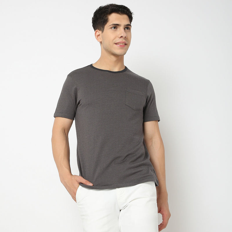 Men Wearing Regular Fit Herringbone T-Shirt