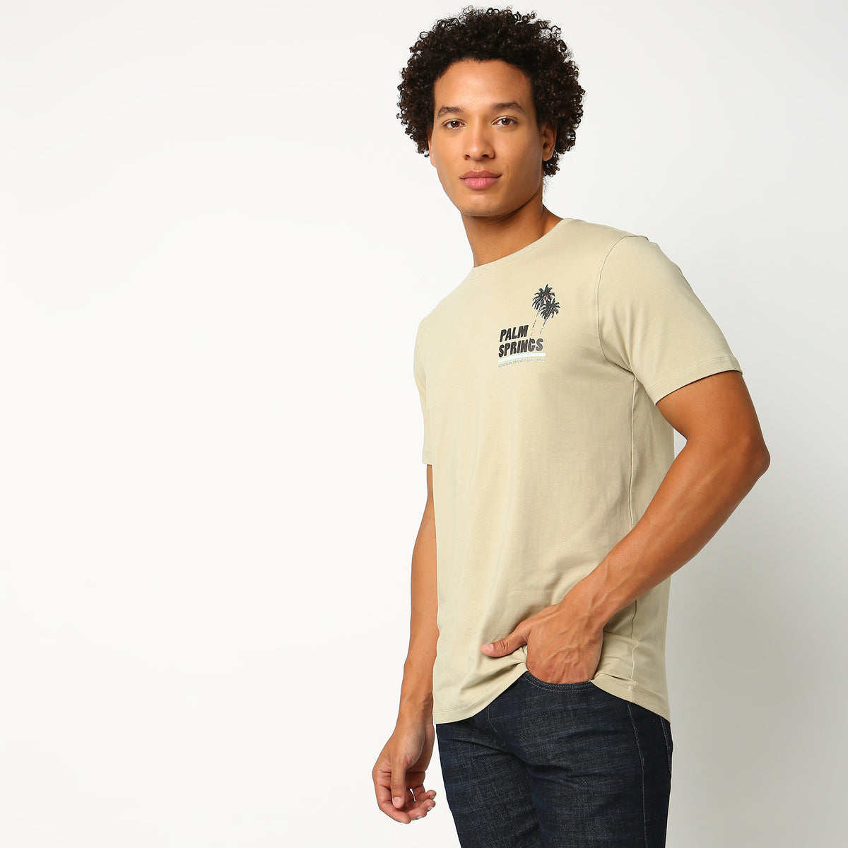 Men Wearing Regular Fit Solid T-Shirt