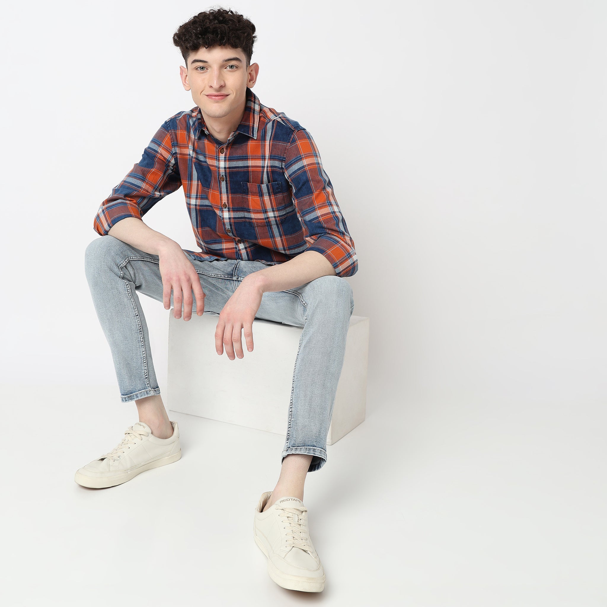 Men Wearing Relaxed Fit Checkered Shirt