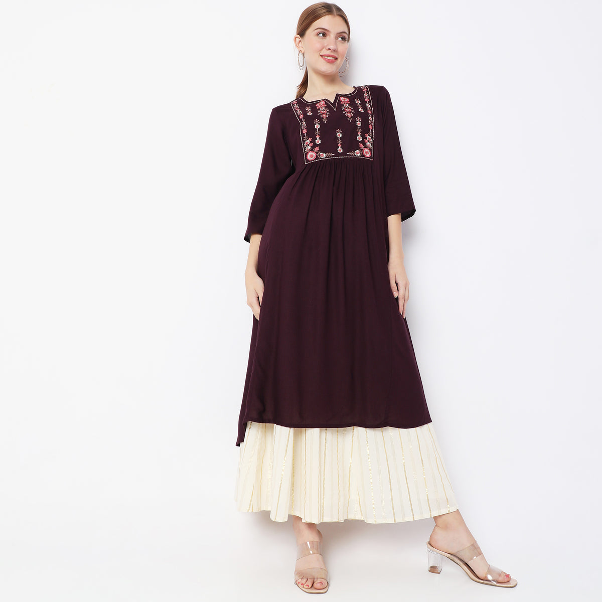 Flare Fit Embroidered Kurta