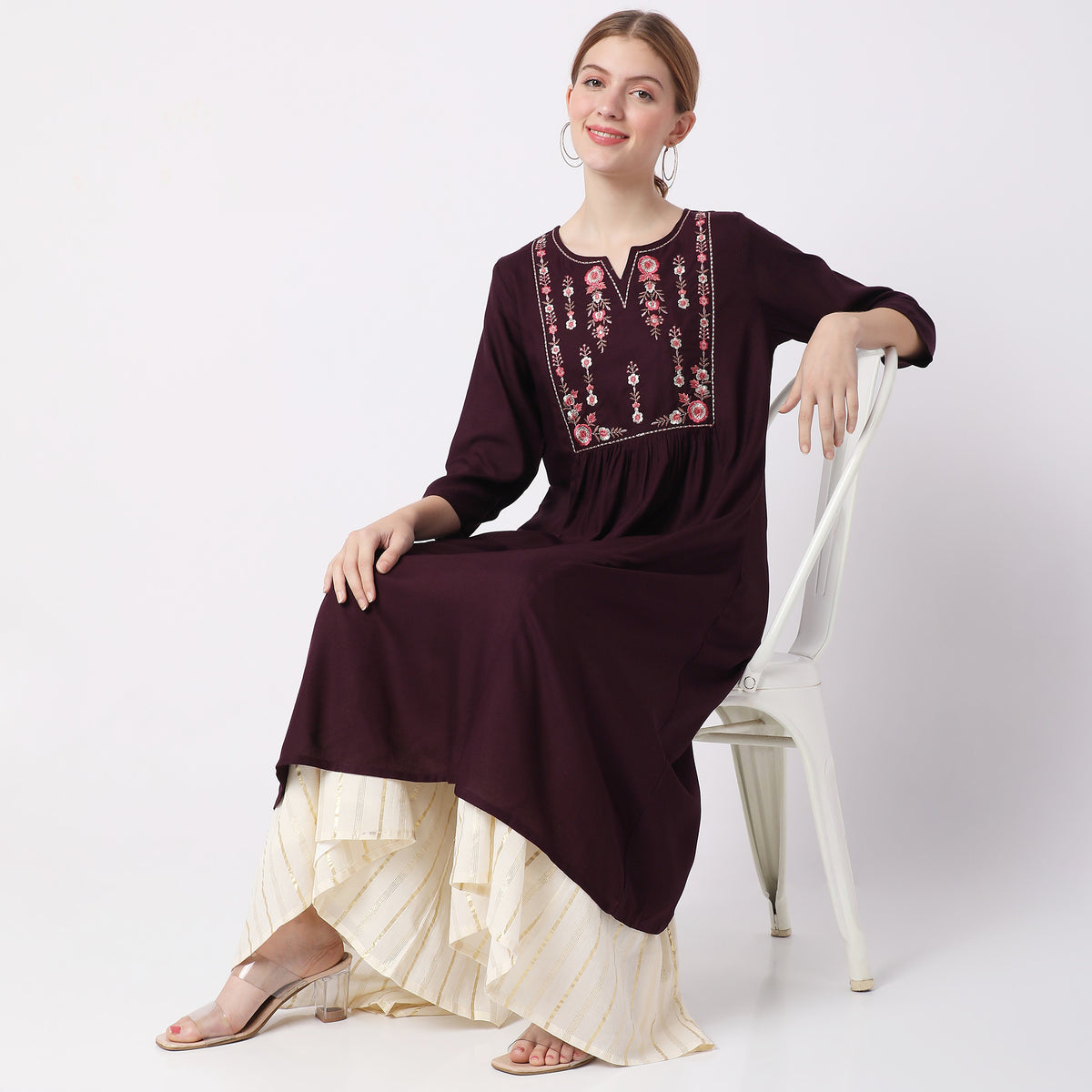 Flare Fit Embroidered Kurta