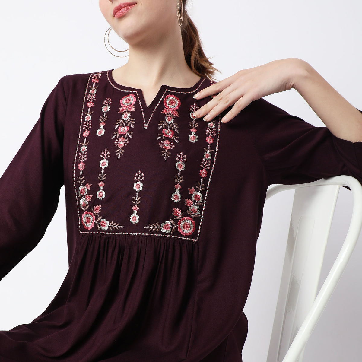 Flare Fit Embroidered Kurta