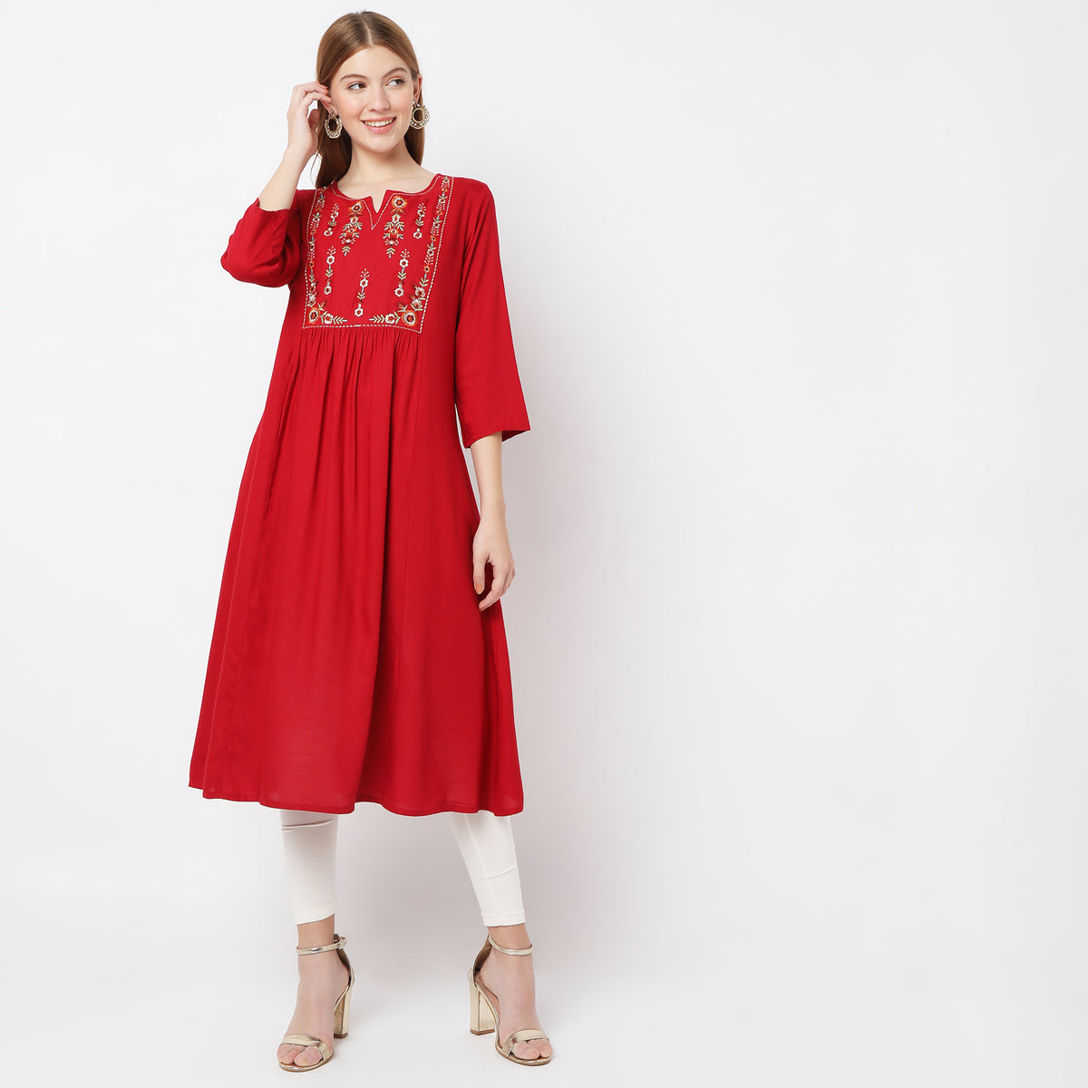 Flare Fit Embroidered Kurta