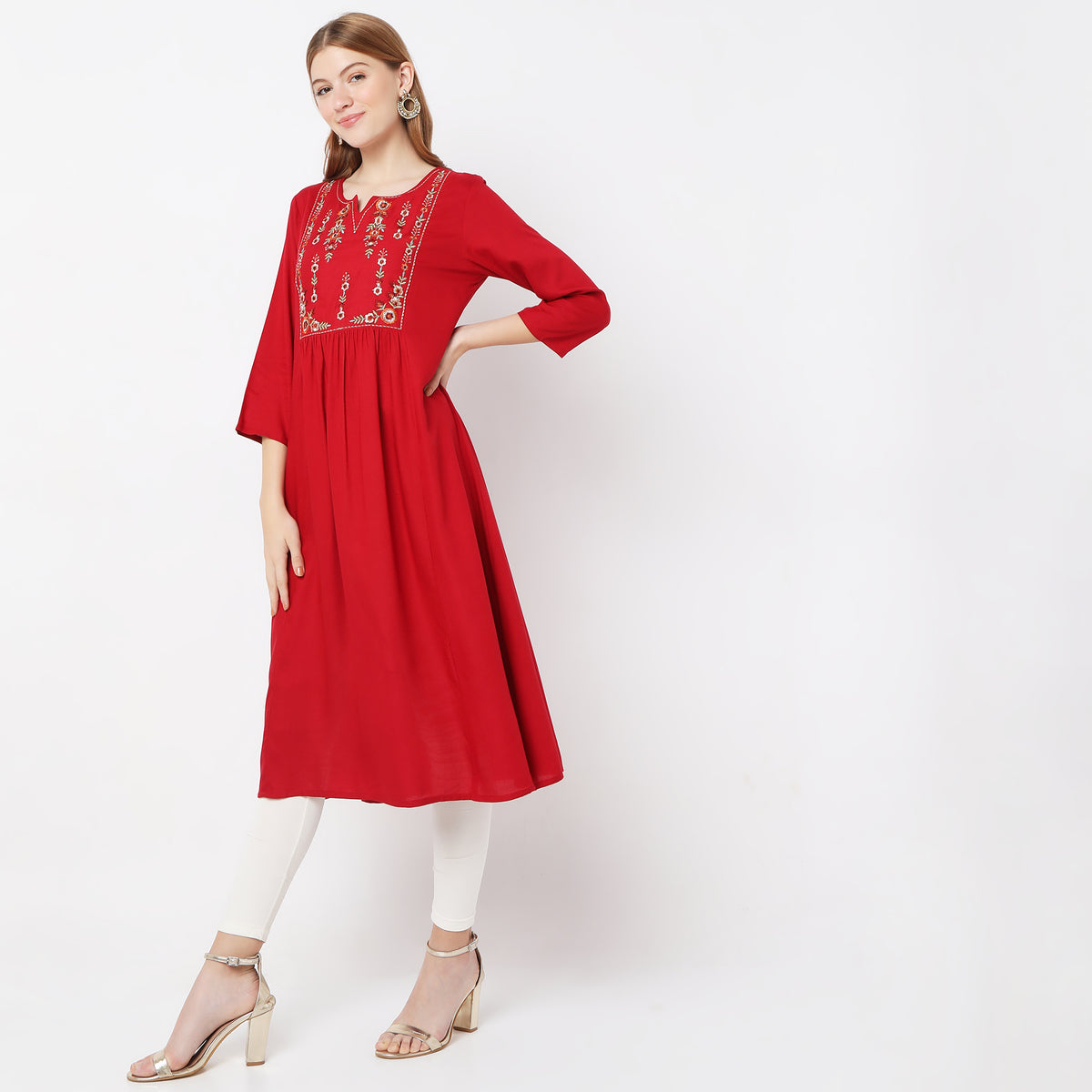 Flare Fit Embroidered Kurta