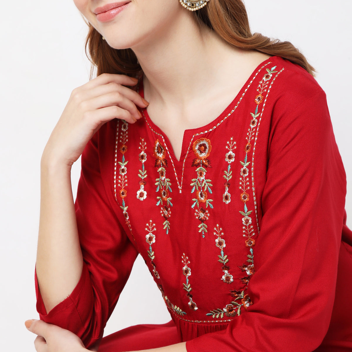 Flare Fit Embroidered Kurta