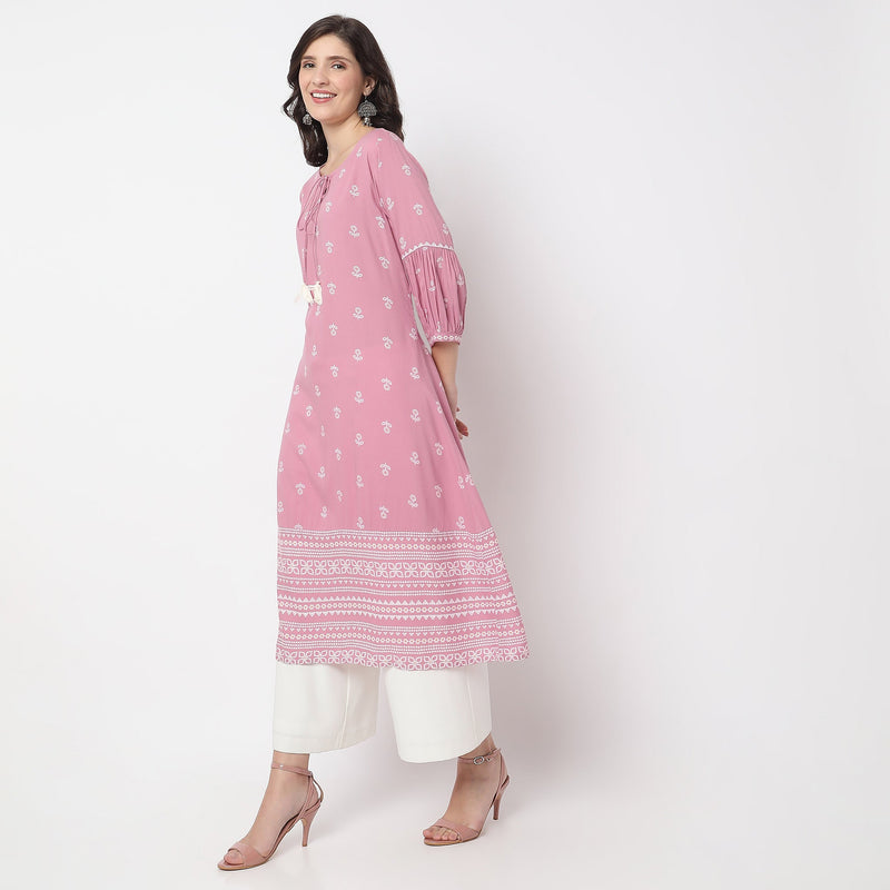 Women Wearing Flare Fit Printed Kurta