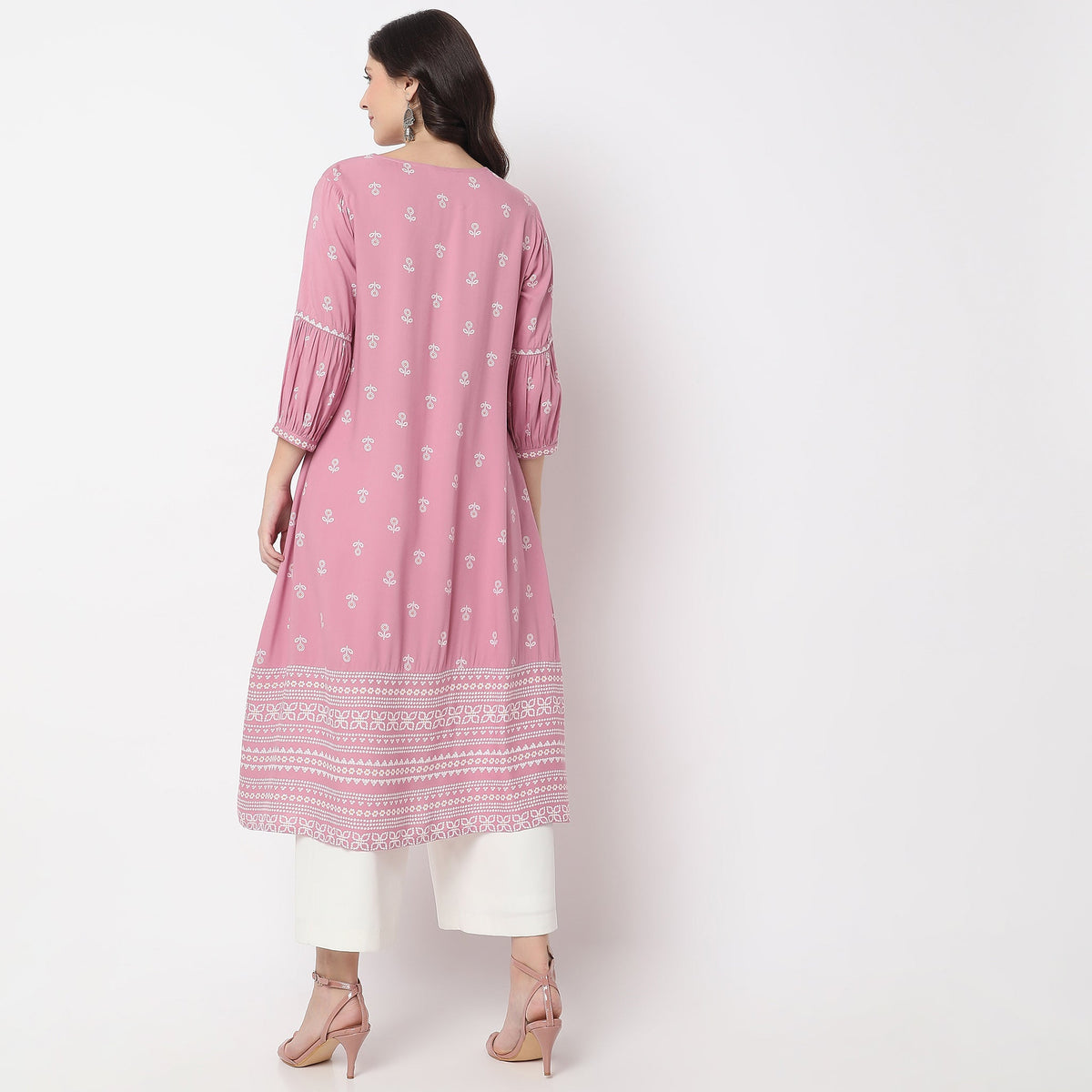 Women Wearing Flare Fit Printed Kurta