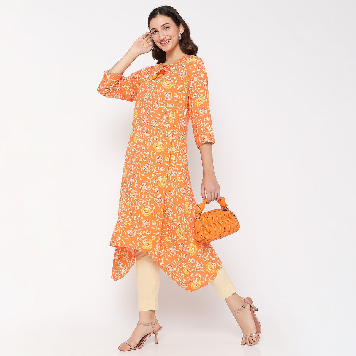 Women Wearing Flare Fit Printed Kurta