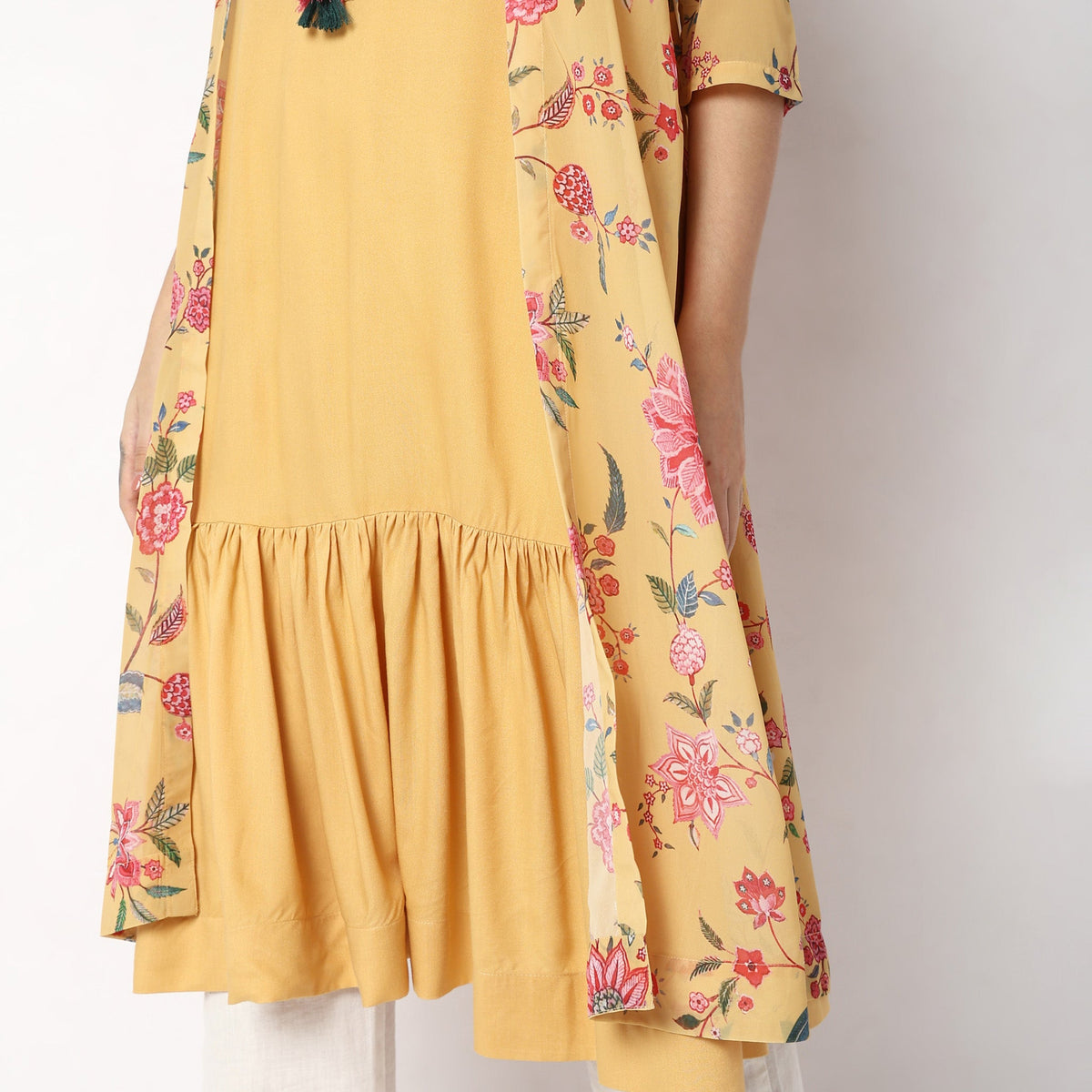 Women Wearing Flare Fit Floral Kurta