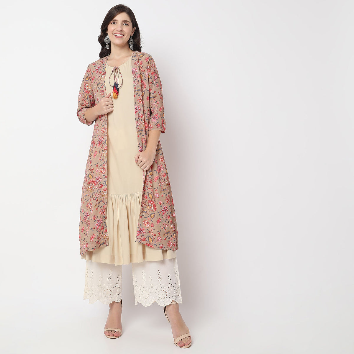 Women Wearing Flare Fit Printed Kurta