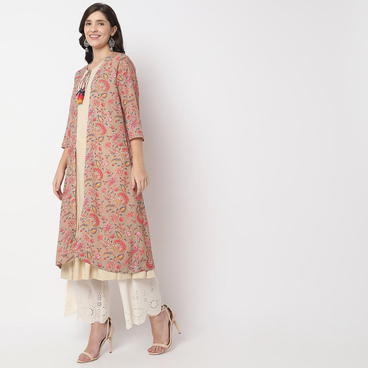 Women Wearing Flare Fit Printed Kurta