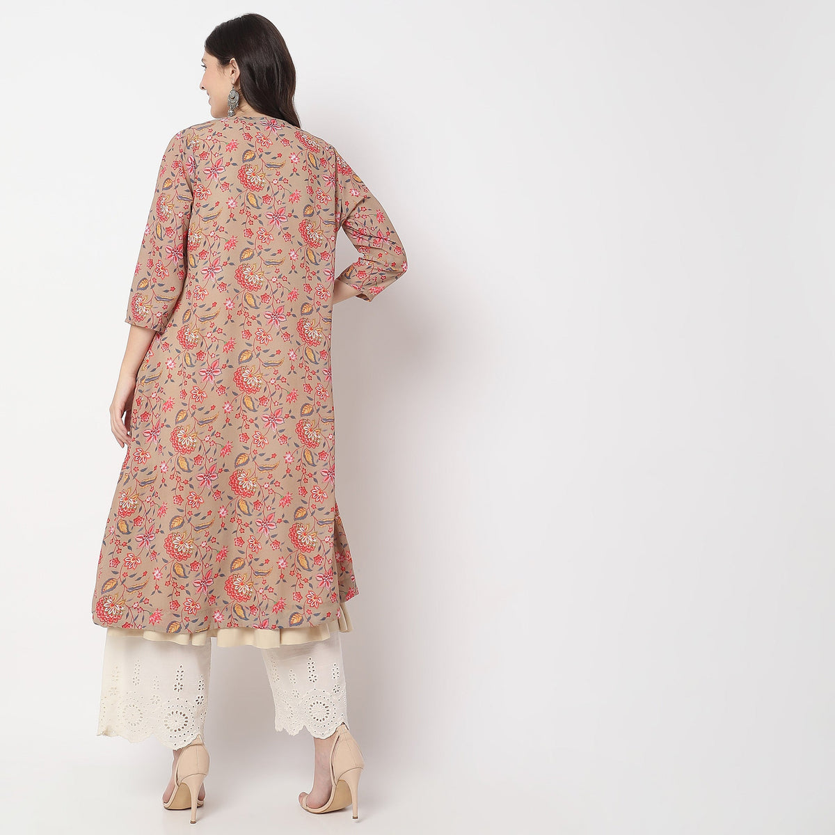 Women Wearing Flare Fit Printed Kurta