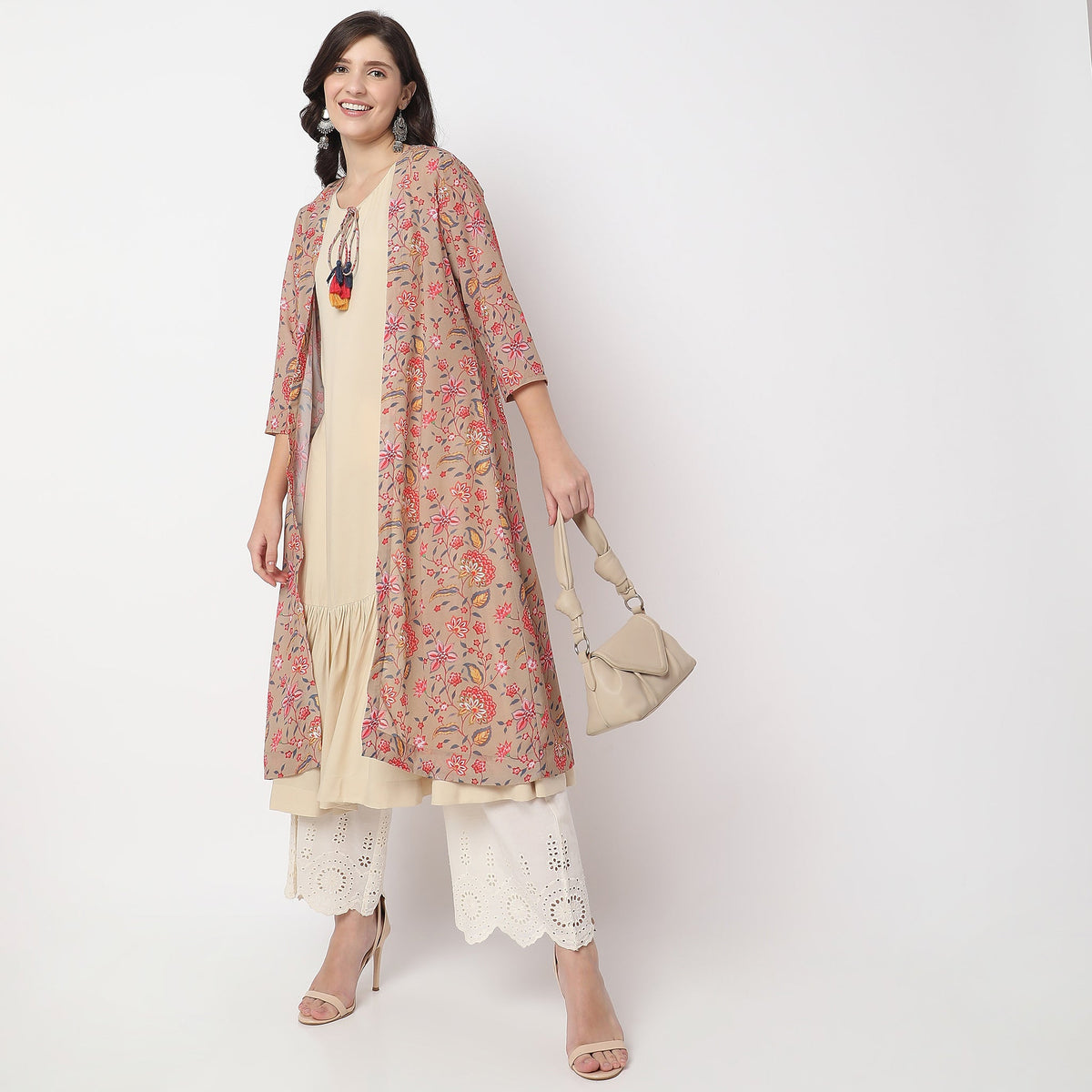 Women Wearing Flare Fit Printed Kurta