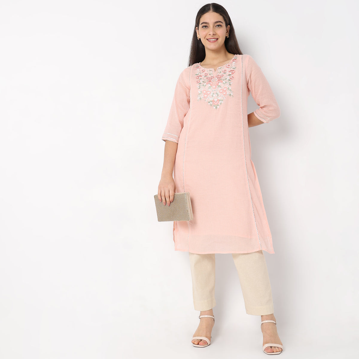 Straight Fit Embroidered Kurta