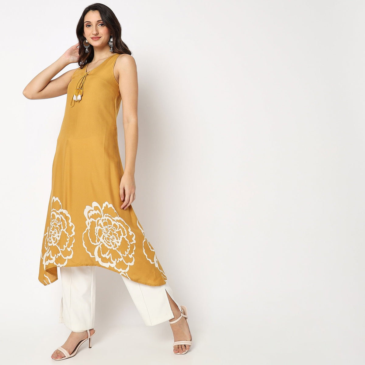 Women Wearing Flare Fit Printed Kurta