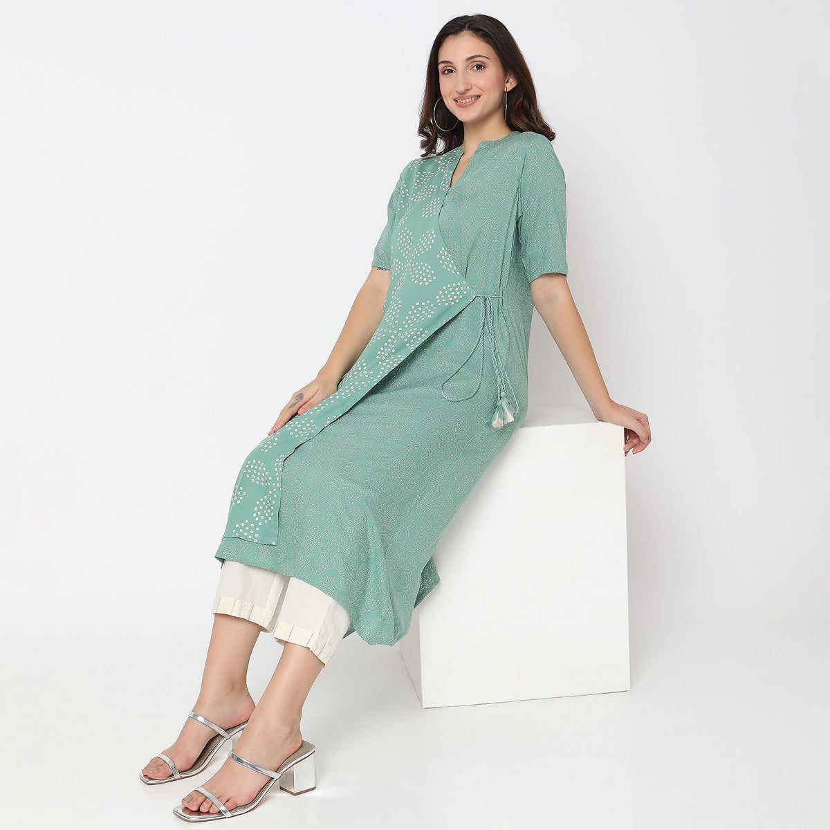 Women Wearing Flare Fit Printed Kurta