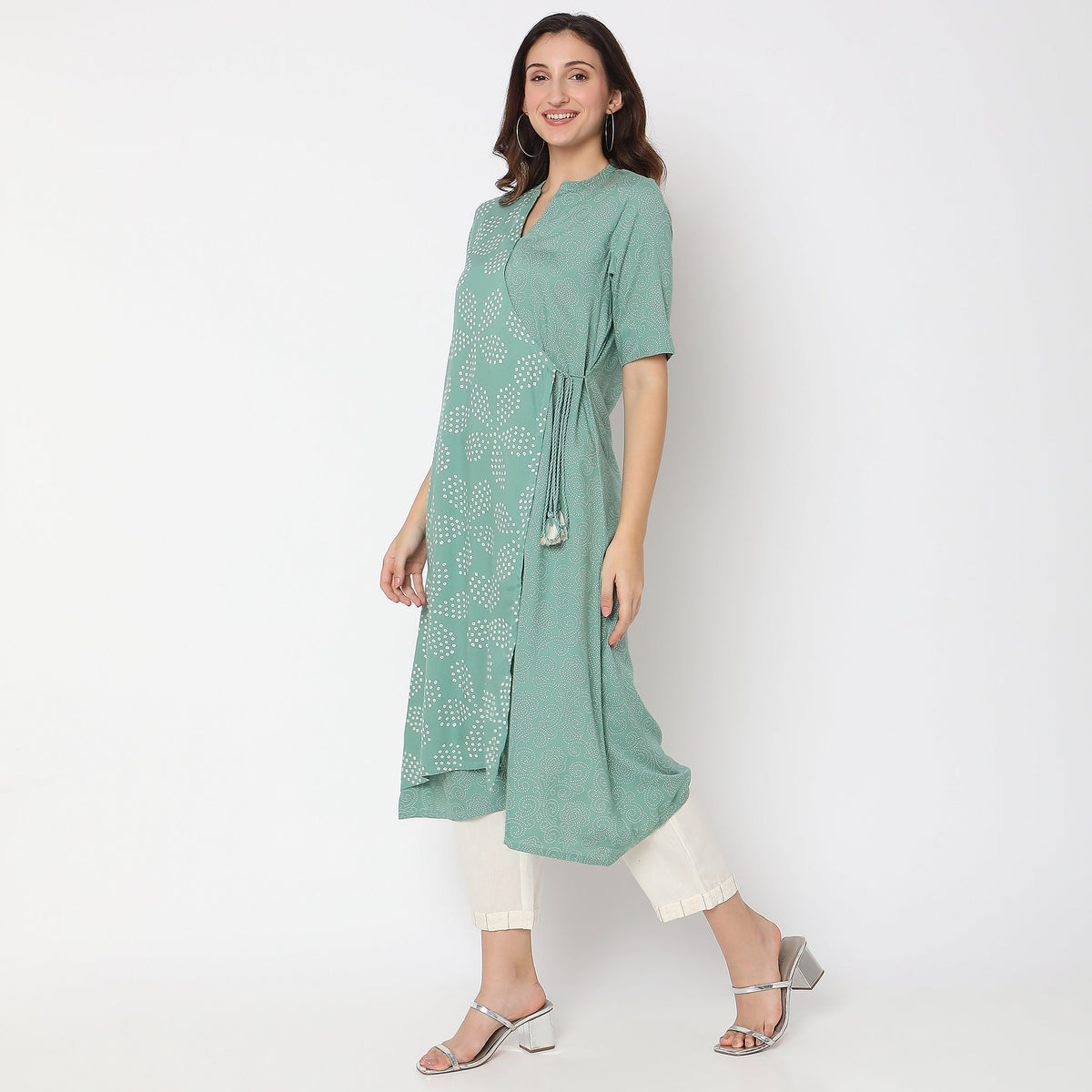 Women Wearing Flare Fit Printed Kurta