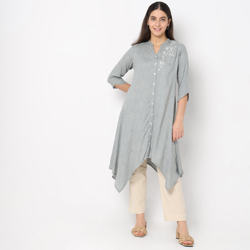 Flare Fit Embroidered Kurta