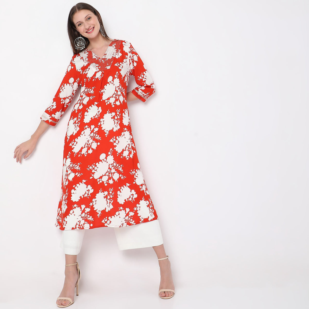 Women Wearing Flare Fit Printed Kurta