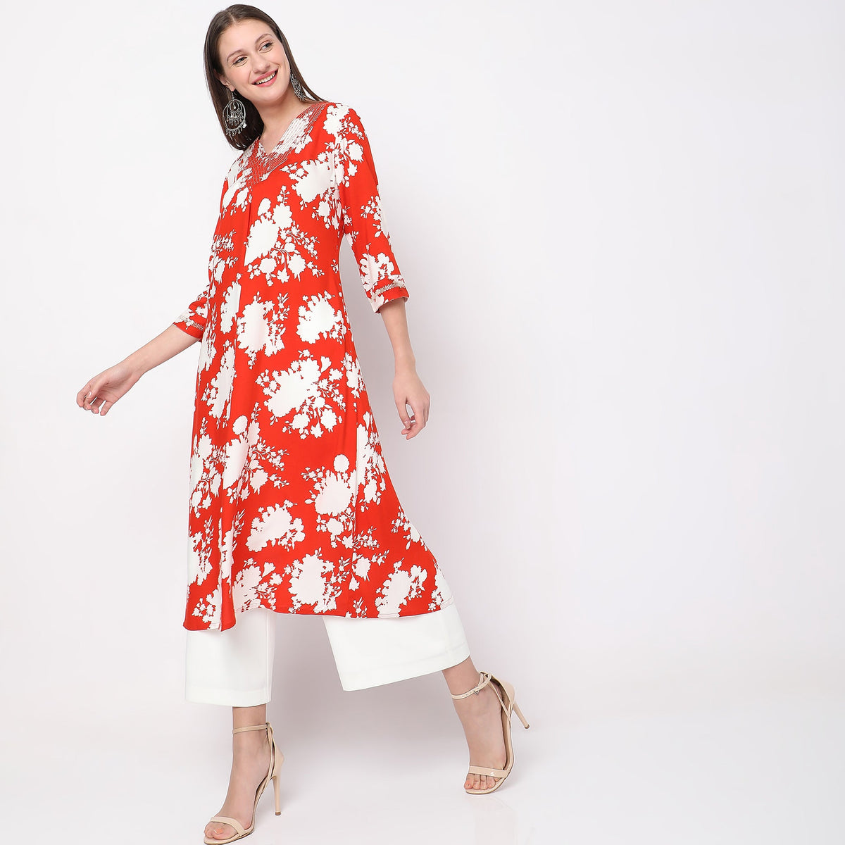 Women Wearing Flare Fit Printed Kurta